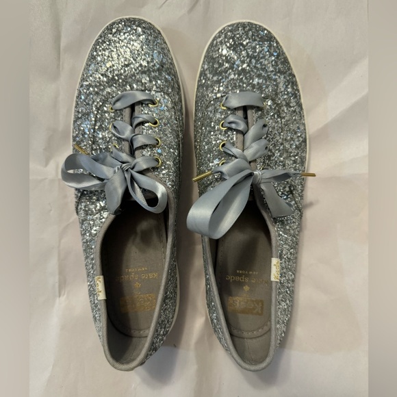 Keds X Kate New York Silver Glitter Champion Sneakers, Size 8.5 - Picture 2 of 10